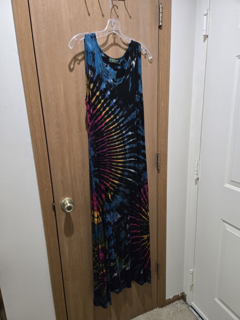 Kathmandu Imports Boho Tie Dye Maxi Dress | Rainbow Spiral Festival S